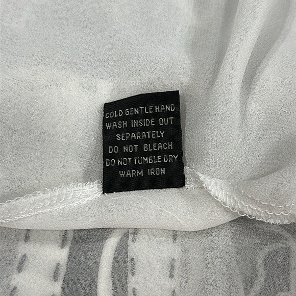 Aziz Sheer White Long Sleeve Blouse with Contrast Stitching and Bead Design - L - Picture 7 of 10